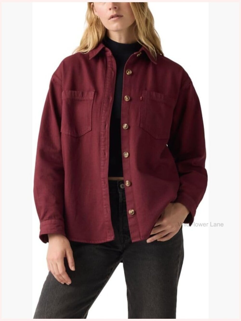 Women's Relaxed Fit Overshirt with Point Collar and Long Sleeves